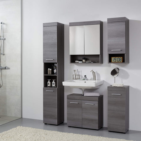 Rootz Bathroom Mirror Storage Cabinet - Vanity Organizer - Elegant Bath Cupboard - Smoke Silver Glamour - 58x75x18 cm