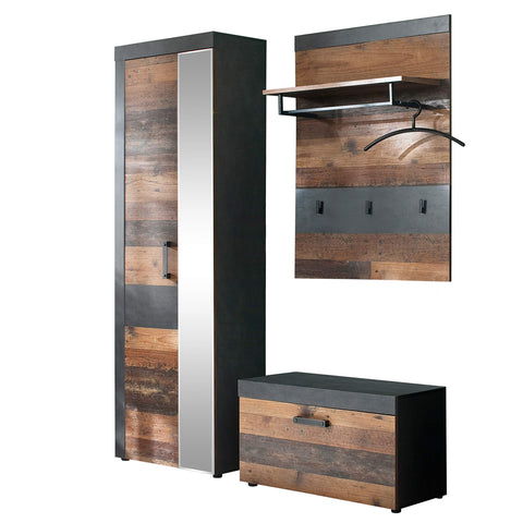 Rootz 3-Piece Wardrobe Set - Closet Ensemble - Clothing Storage - Garment Organizer - Dresser Unit - Attire Holder - Apparel Setup - Gray & Brown - 160x192x37cm