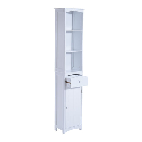 Rootz Bathroom Cabinet - Bathroom Furniture - 3 Shelves - 34 x 24 x 170 cm - 1 Drawer - 1 Door - High Cabinet - MDF - White