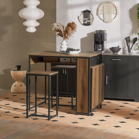 Rootz Bartafel met Uitschuifbaar Tafelblad - Keuken - Ontbijtbartafel - Koffiebar met Opvouwbaar Werkblad