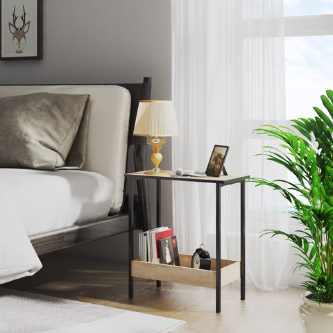 Rootz Side Table - Coffee Stand - Living Room Accent - Storage Desk - Display Platform - Lounge Furniture - Light Oak + Black - 50x55x25 cm