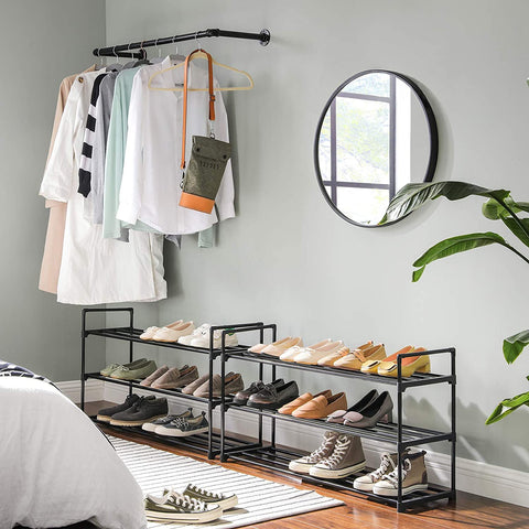 Rootz Shoe Racks - Set Of 2 - Shoes Organizer - 24-30 Pairs Of Shoes - Stackable - 92 x 30 x 53 - Metal - Black