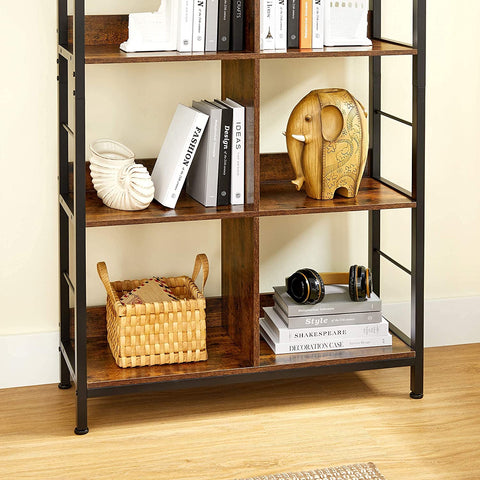 Rootz Bookcase - Storage Cabinet - 8 Compartments - Brown - Black - Processed Wood - Metal - 80 x 33 x 149 cm