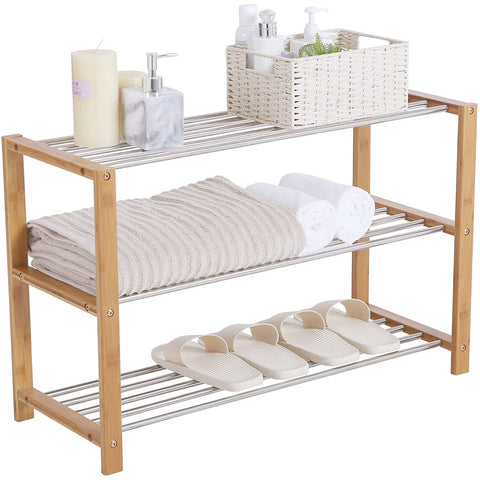 Rootz Schoenenrek - 3 Niveaus - Schoenenopberger - Naturel - Wit - 80 x 50 x 30 cm