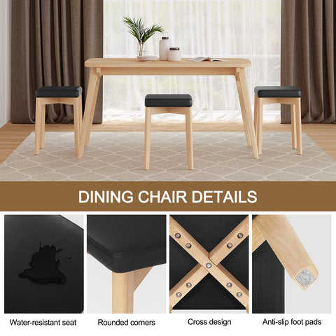 Rootz Dining Chair - Wooden Seating - Kitchen Stool - Beechwood Furnishing - Home Chair - Stackable Seat - Room Furniture - Wood Grain + Black - 18.3x18.1x6.5 inches