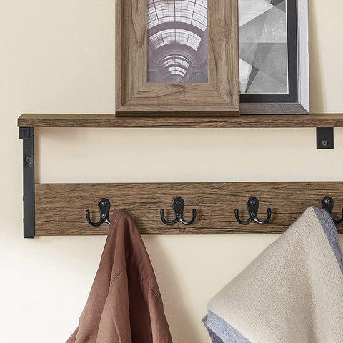 Rootz Wall Coat Rack with 1 Storage Shelf and 7 Hooks - Wall Shelf - Wall Hanging Shelf Hook Rack
