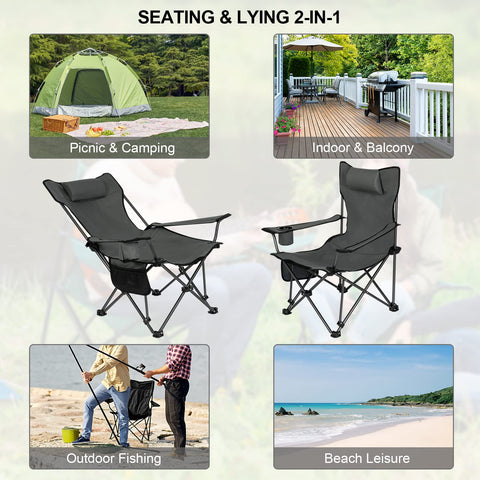 Rootz Camping Chair - Foldable Fishing Seat - Beach Lounger - Reclining Deck Chair - Portable Outdoor Furniture - Relaxation Seat - Gray - 35.7 x 7.7 x 6.9 inches