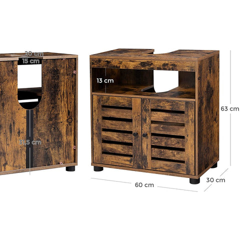 Rootz Bathroom furniture - Washbasin base cabinet - Recess - Open compartment - French doors - Industrial - Brown - Black - Processed Wood - 60 x 30 x 63 cm