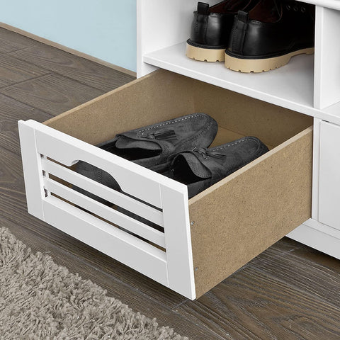 Rootz Schoenenopbergbank met 2 Laden - Schoenenkast in de Gang - Schoenenrek - Wit