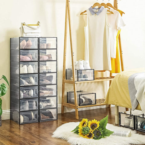 Rootz Shoe Boxes - 18 Storage Boxes - Foldable and Stackable - Transparent-Black - 31 x 24.5 x 17.5 cm