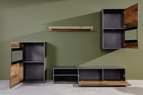 Rootz Living Room Set - Lounge Wall - Modern Furniture Collection - Oldwood Finish -246 x 182 x 37 cm