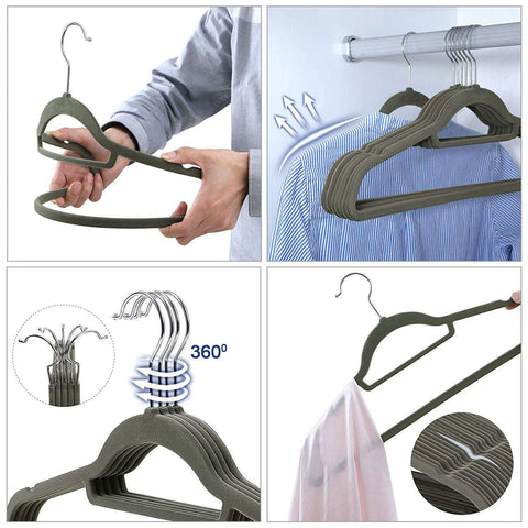 Rootz Kleiderbügel – 100 Stück – rutschfest – drehbarer Metallhaken – Grau