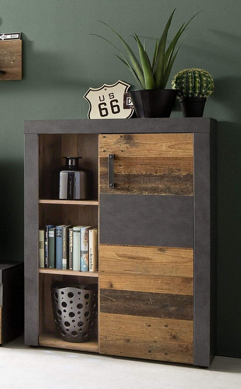 Rootz Wall cabinet - Sideboard - Brown and Black - 87 x 118 x 34 cm