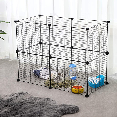 Rootz Animal Run - Adjustable Box - Animal Hutch - Guinea Pig Enclosure - Mesh House - 143 x 73 x 46 cm - Black
