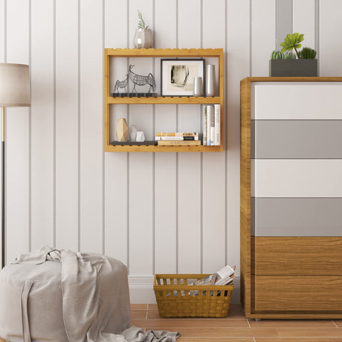 Rootz Bamboo Wall Shelf - Shelving Unit - Storage Rack - Display Stand - Bookcase - Organizer - Tiered Shelf - Natural - 60 x 15 x 54 cm
