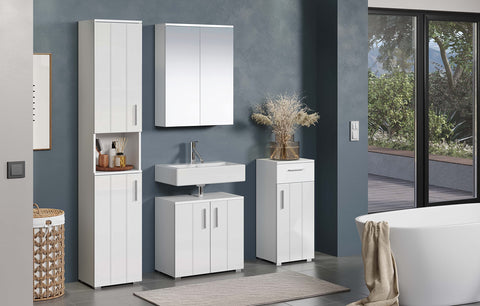 Rootz Bathroom Dresser - Storage Cabinet - Vanity Chest - Standing Unit - Organizer - Furniture Piece - White High Gloss - 37x83x31 cm