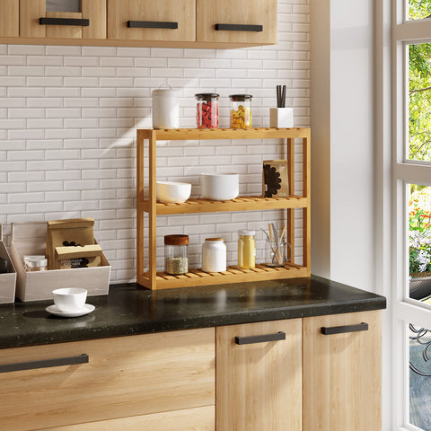 Rootz Bamboo Wall Shelf - Shelving Unit - Storage Rack - Display Stand - Bookcase - Organizer - Tiered Shelf - Natural - 60 x 15 x 54 cm