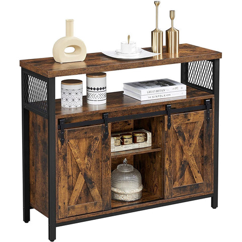 Rootz Dressoir - Opbergkast - Dressoir - Keukenkast - 2 Schuifdeuren - Verstelbare Plank - Industrieel - Bruin - Zwart - 100 x 33 x 80 cm