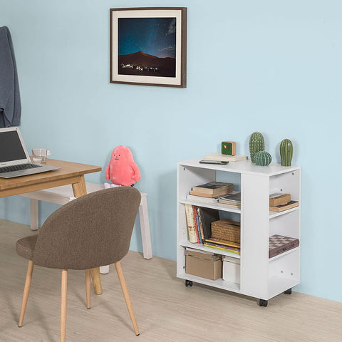 Rootz 3 Tiers Storage Shelf on Wheels- Desk Side Printer Shelf- Bookcase Side Table End Table