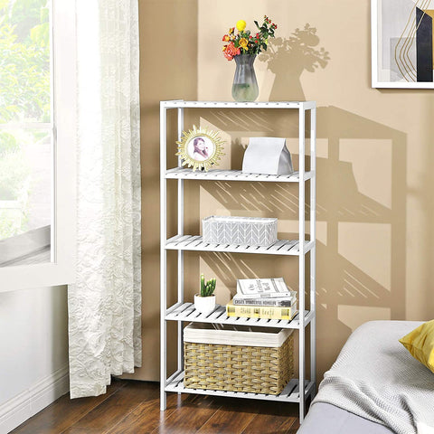Rootz Bathroom Cabinet - Storage Cabinet - 5 Levels - Bamboo - Height Adjustable - White - 60 x 26 x 130 cm