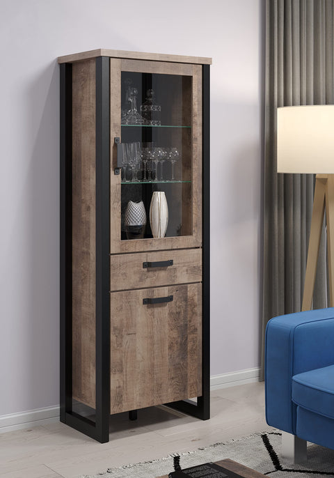 Rootz Wooden Display - Furniture - Furnishing - Showcase - Item Piece - Creation - Article - Brown & Black - 70 x 195 x 45 cm