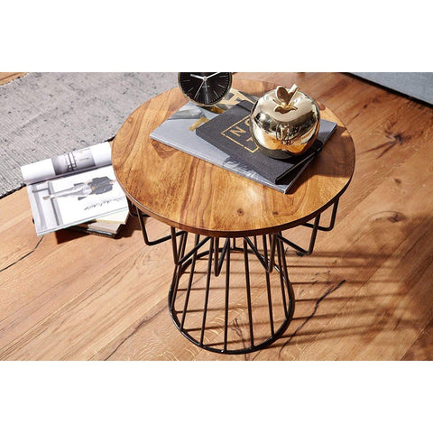 Rootz Side Tables - Wood Metal Coffee Table - Side Tables - Brown - 47 x 55 x 47 cm