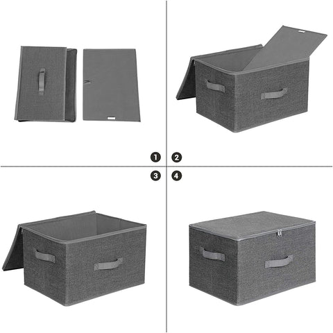 Rootz Storage Boxes - Set Of 3 - Lid - Foldable - Fabric - Handles - Gray - 40 x 30 x 25 cm