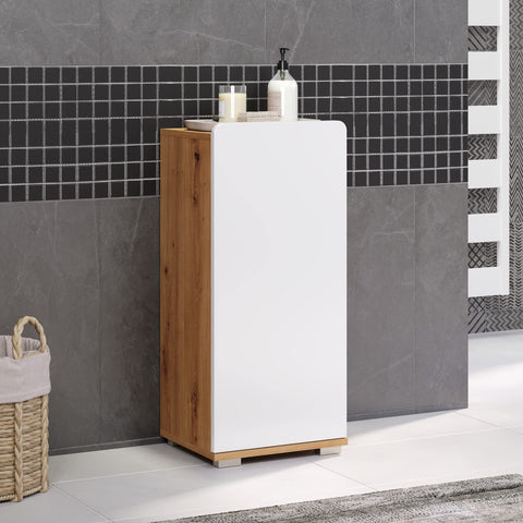 Rootz Bathroom Cabinet - Storage Unit - Washroom Furniture - Vanity Stand - Towel Holder - Restroom Organizer - Bath Rack - White Gloss and Artisan Oak - 37 x 82 x 31 cm