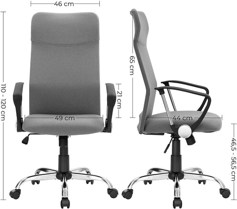 Rootz Office Chair - Swivel Chair - Ergonomic - Upholstered - Height Adjustable - Gray - Steel - Linen - 63 x 63 x (110-120) cm