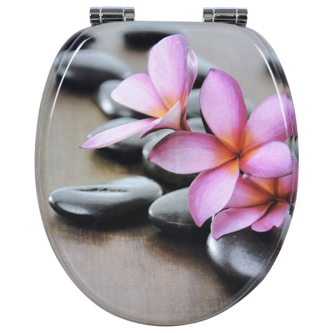 Rootz Toilet Seat - Lavatory Lid - Bathroom Accessory - Commode Cover - Restroom Essential - Throne Top - Loo Seat - Flower Gray - 37.8x43.8cm