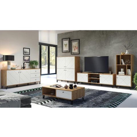 Rootz Touch Lowboard - TV Stand - Media Unit - Entertainment Center - Storage Console - Display Shelf - Artisan Oak/White - 183x56x40 cm