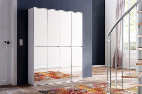 Rootz Wardrobe with Mirror - Closet - Storage Cabinet - Armoire - Clothes Organizer - Dressing Unit - White Melamine - 148 x 191 x 34 cm