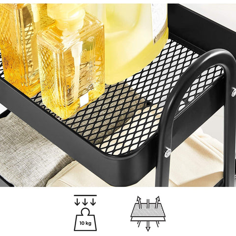 Rootz Kitchen trolley - Kitchen trolley - Serving trolley - 3 Levels - 2 Brakes - Handles - Metal - Black