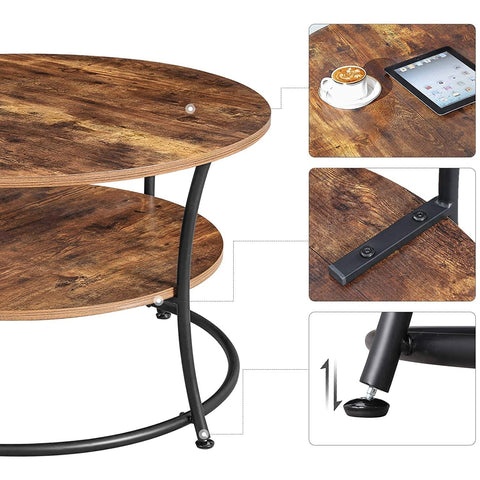 Runder Couchtisch von Rootz – Industriestil – Beistelltisch – Cocktailtisch – 2 Ablagen – Industriell – 80 x 45 cm