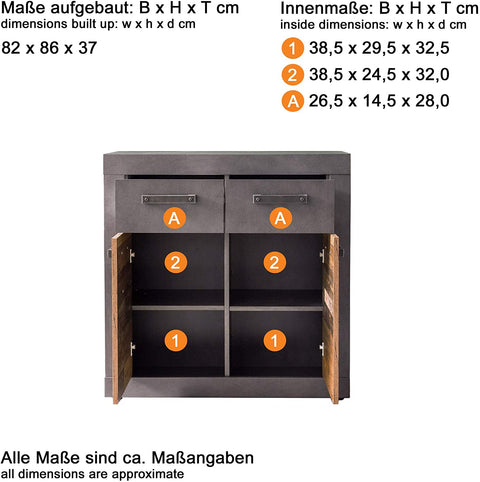 Rootz Sideboard – Aufbewahrungsschrank – Braun und Schwarz – 82 x 86 x 37 cm
