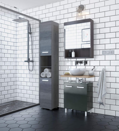 Rootz Bathroom Under Cabinet Runner - Stylish Storage Tower - Elegant Tall Organizer - Smoke Silver Bath Cupboard - 30x190x31cm