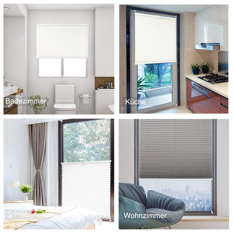 Rootz Plisse Pleated Blind - Window Shade - Sunscreen - Light Filter - Privacy Screen - Room Darkening - Blackout Curtain - White - 60x130cm