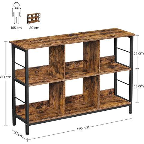 Rootz Bookcase - Compartment Cabinet - Storage Cabinet - Brown - Black - Processed Wood - Metal - 120 x 33 x 80 cm
