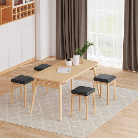 Rootz Dining Chair - Kitchen Stool - Beechwood Seat - PU-Covered Chair - Stacking Seat - Wood Stool - Wood Grain + Black - 32.5x47x32.5 cm