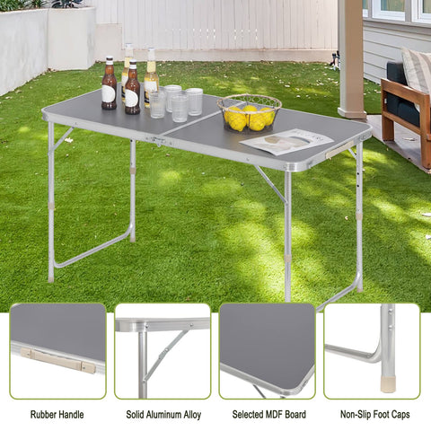 WOLTU Campingtisch Klapptisch Gartentisch Arbeitstisch Balkon höhenverstellbar Aluminium MDF Grijs CPT8122gr