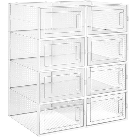 Rootz Shoe Boxes - Set Of 8 - Storage Boxes - Organizer - Foldable - Stackable - Up To Size 42 - Transparent White