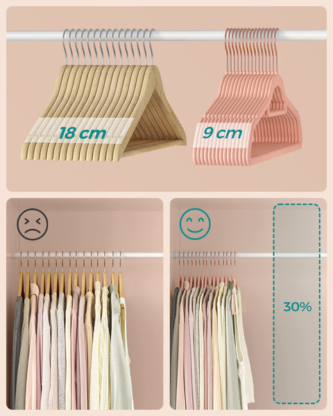 Rootz Hangers - Velvet Hangers - Set Of 50 Velvet Hangers - Velvet Clothes Hanger - Premium Quality Hanger - Stylish Velvet Hanger - Light Brown - 43.5 x 0.6 x 22.5 cm