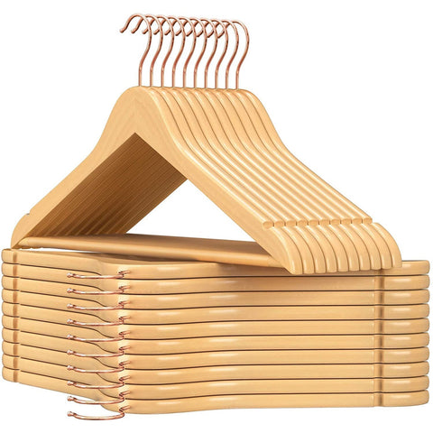 Rootz Wooden Clothes Hangers - Set Of 20 - Suit Hangers - Anti-Slip - 360 Degree Swivel Hook - Coats - Shirts - Pants - Natural Color