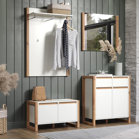 Rootz Wall Mirror - Stylish Reflective Accent - Modern Artisan Oak Frame - White/Artisan Oak - 78 x 69 x 4 cm