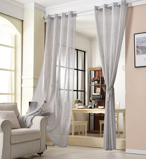 Rootz Transparent Linen-Look Curtain - Drapery - Window Covering - Sheer - Window Treatment - Panel - Shade - Light Gray - 140x245cm