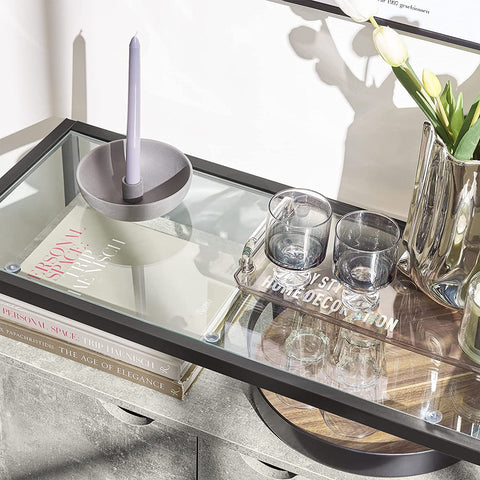 Rootz Dressoir met glazen blad en 2 deuren - Hal Console Tafel Keuken Eetkamer Woonkamer Opbergkast Kast Dressoir