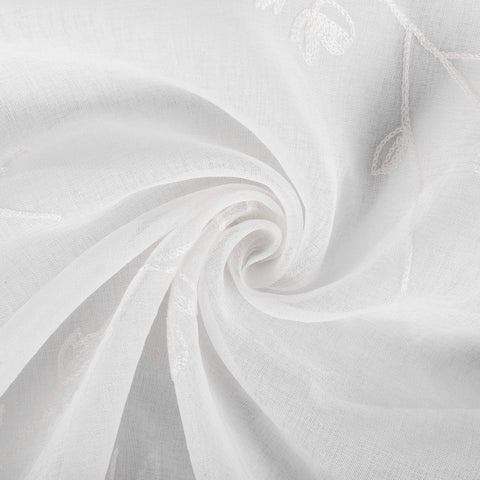 Rootz Embroidered Sheer Floral Drapes - Window Curtains - Decorative Panels - Translucent Voile Hangings - Elegant Home Decor - White - 140x175 cm