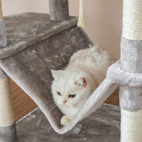 Rootz Scratching Post - Cat Tree - Cat Caves - Hammock - Gray - Beige - Hammock - 7 Levels - 60 x 50 x 206 cm