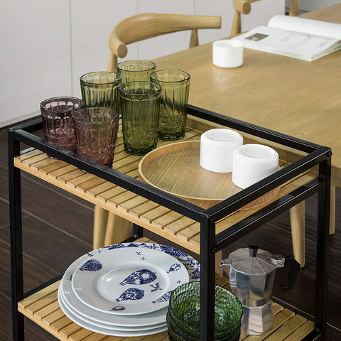 Rootz 3-laags metalen bamboe serveerwagen - keukenwagen - keukenplank