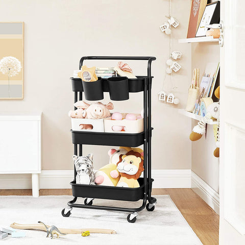 Rootz Kitchen trolley - Kitchen trolley - Serving trolley - 2 Trays - 2 Brakes - Plastic Storage compartments - Black